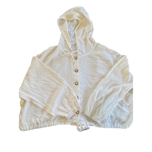 Vintage California IZ Hoodie Med White Button Up Tie Top Bottom Lightweight - Picture 3 of 7